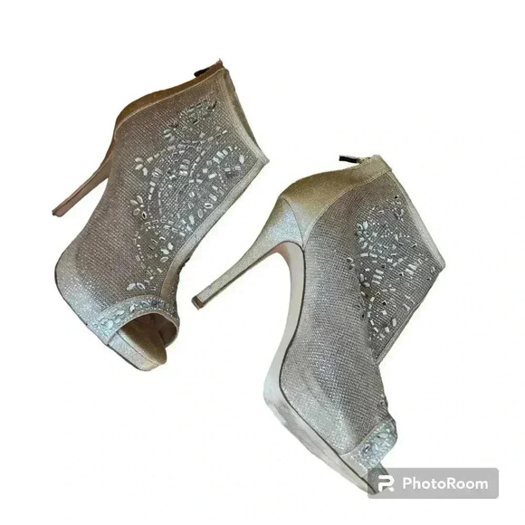 De Blossom Shoes Marna Gold Jeweled Special Occasion Open Toe Heels Size 8.5 M - Picture 8 of 9